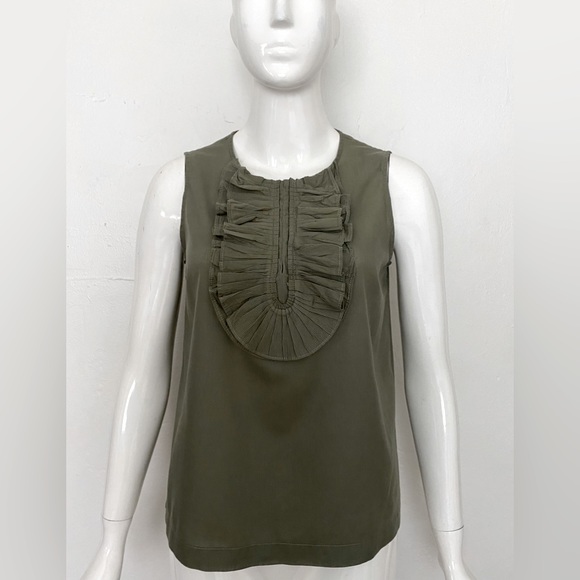 MARC BY MARC JACOBS OLIVE GREEN RUFFLE SLEEVELESS COTTON TOP SHIRT BLOUSE XS - Picture 2 of 14
